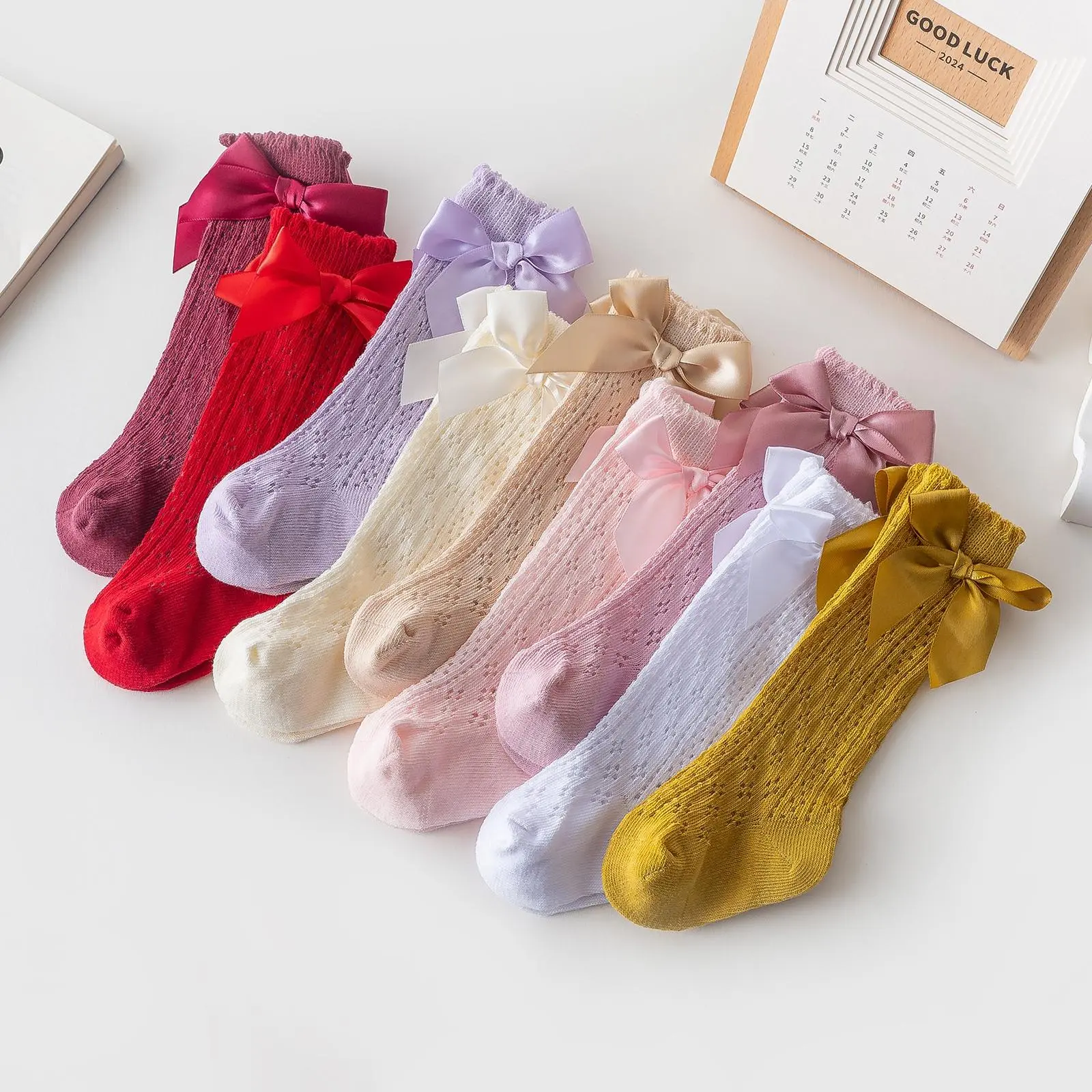 Baby Girls Knee High Mesh Socks Breathable Cutout Mesh Cute Bows Dress Socks Newborn Stockings for Clothing Accessories