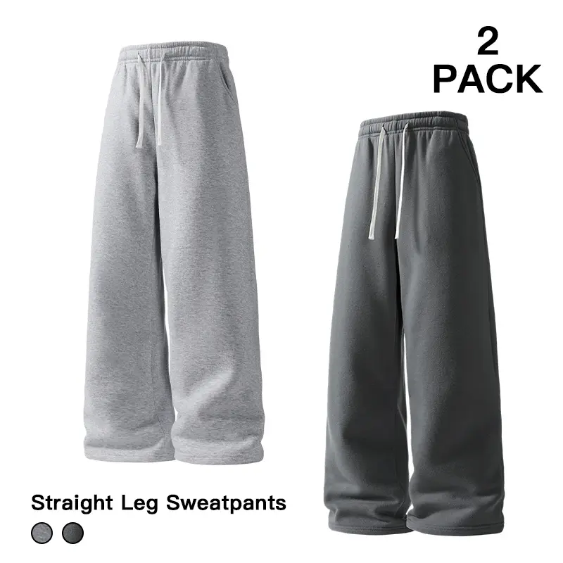 Lounge & Outdoor Straight Leg Sweatpants 2 Pack Loose Fit Men Casual Wide Leg Street Fashion Pants