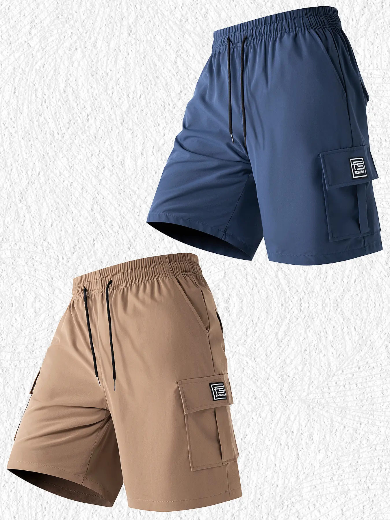 Men's 2-Pack Lightweight Summer Cargo Shorts Five-Pocket Loose Casual Quick-Dry Breathable Drawstring Shorts for Outdoor Beach Use