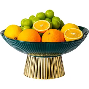 Ceramic Fruit Bowl, 11 Inch Large Dinner and Tea Coffee Pedestal Tray,Elegant and Practical Bread and Fruit Footed Bowls for Kitchen Counter, Salad or Dessert Display Trays for Parties(Green).