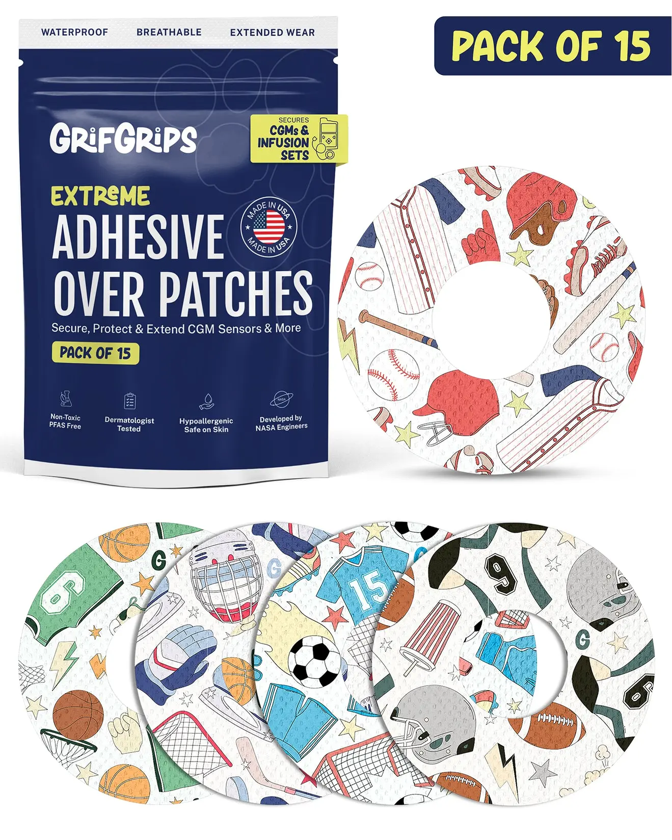 GrifGrips EXTREME - Universal Adhesive Patches - Sports (15 Pack)