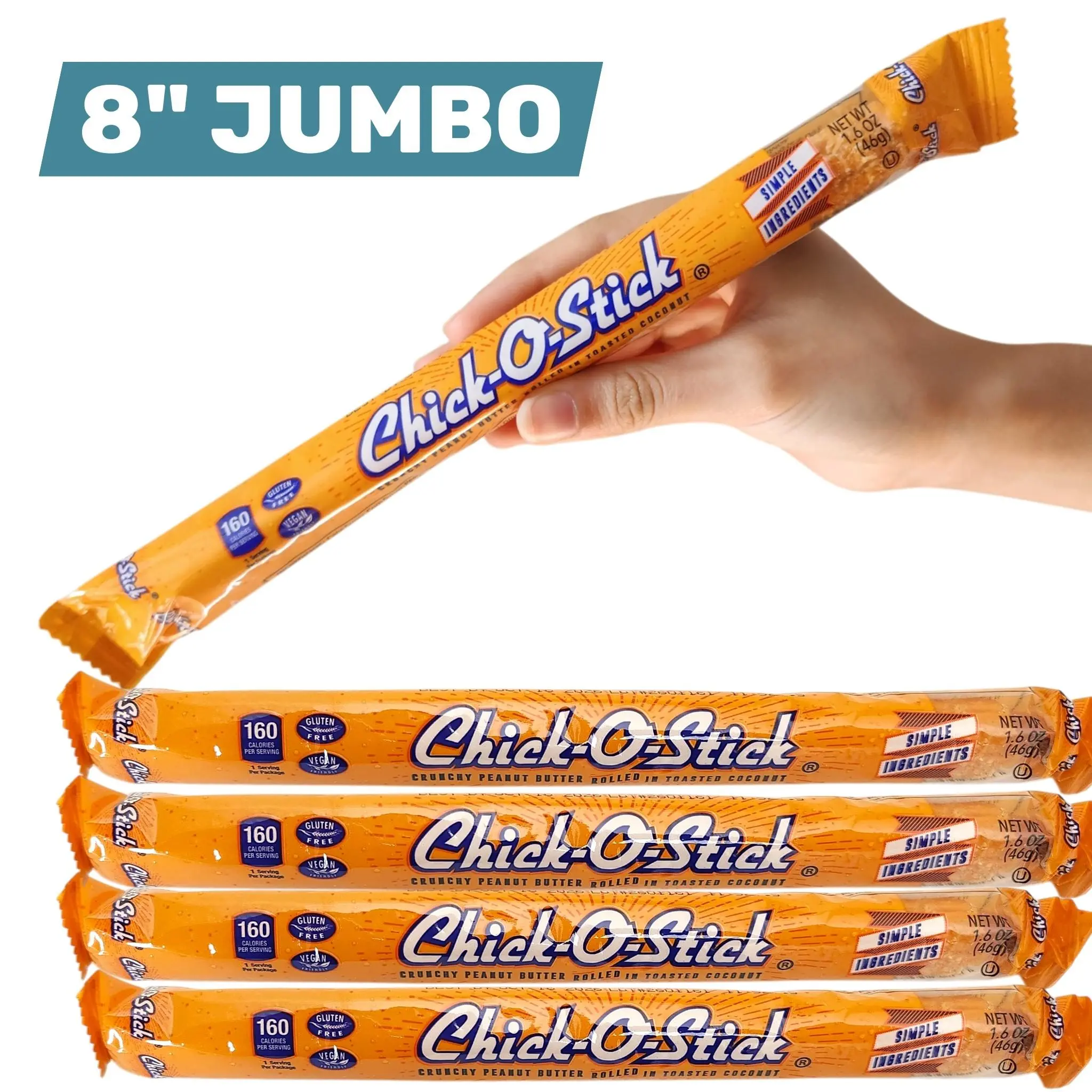 Chick-O-Stick 8" Jumbo Bars Pack of 5 | Crunchy Peanut Butter Coconut Candy Chick-O-Stick 8" Jumbo Bars Pack of 5 | Crunchy Peanut Butter Coconut Candy