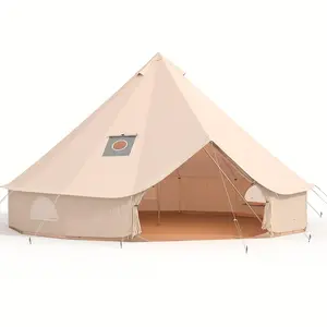 Garvee Upgraded Heavy Duty 4 Season Canvas Bell Tent with Stove Jack - Spacious Glamping Yurt for Camping, Family, Tracking, Party - Large Mesh Windows, PVC Base - Beige, 300cm x 300cm x 200cm