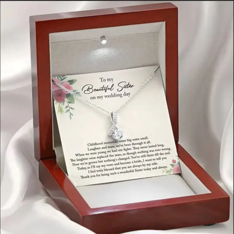 Sister Wedding Gift from Bride, Sister of the Bride Necklace, Sister Wedding Gift, Bridesmaid Jewelry, Wedding Day Gift for Sister, Meaningful Message Card Necklace, Bridal Party Gift, Personalized Jewelry for Her, Anniversary Birthday Gift for Sister