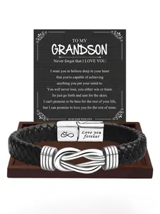 1PC Christmas Gift Selection for Grandson: Men's Vintage Aesthetic Knotted Bracelet - Exquisite Design, Thoughtful Gift for Grandson- Birthday Blessing Gift/Valentine's Day Romantic Gifts - Fashionable Trendy Figure-Eight Bracelet