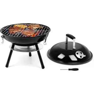14Inch Charcoal Grill, Small Tabletop BBQ Charcoal Grill Enamel Coated for Backyard Cooking, Camping, Picnics,, Beach, Black