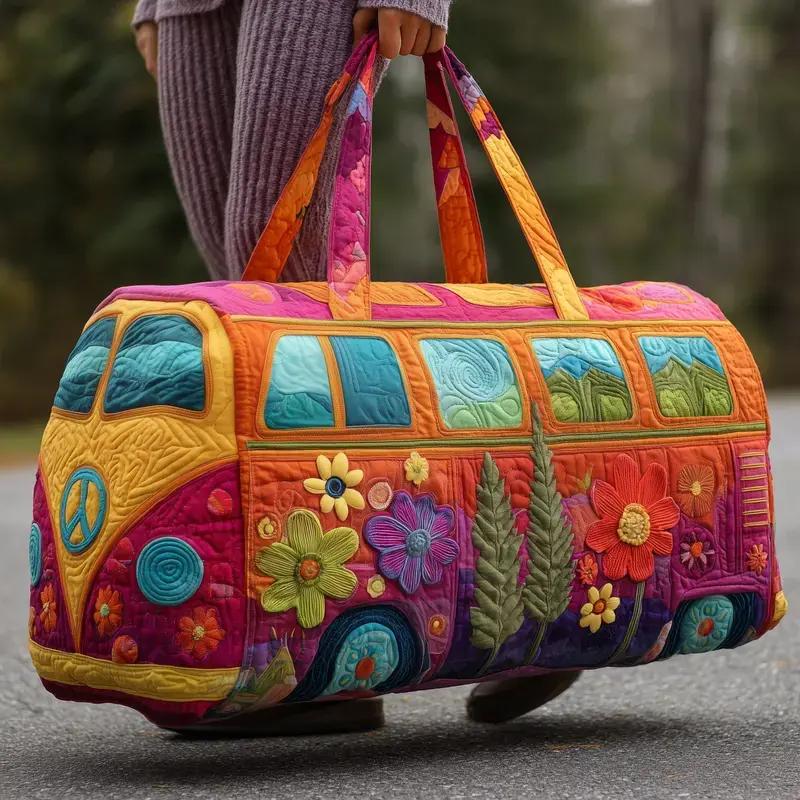 18 inch*9 inch*9 inch Unisex Boho Quilted Weekender Travel Bag, Lightweight & Comfortable, Hippie Design