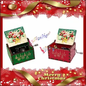 1pc Vintage Wooden Hand-Cranked Music Box, Merry Christmas Trees Elves and Star Decor pattern, Christmas Gift for Family and Friends, Ideal for Birthdays, Christmas gifts, New Year's gift, Home