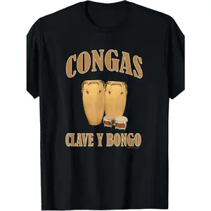 Men's Vintage Conga Bongo Drums Graphic T-Shirt - 100% Cotton Glossy Finish Crew Neck Short Sleeve Tee with Spanish Lettering, Percussion Design, Double Print, Oversize Fit & Man Menswear Tshirt Man