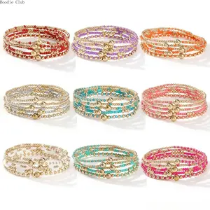 Women's Handmade Stackable Gold Beaded Bracelet Set - Chic Minimalist Boho Wristbands, Elegant Daily Wear Jewelry, Bag Chain Accessory