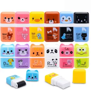 12 Pack Cute Pencil Erasers with Clean Up Roller and Shaving Roller Case for Party Favors and Gifts