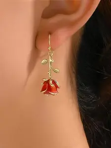 Romantic Rose Flower Punk Style Dangle Earrings, Perfect for Parties, Dates, Valentine's Day, Mother's Day Gift, Unique Jewelry