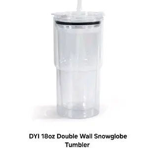 18oz Plastic Diy Snow Globe Can Cup Tumbler Diy Drinkware With Lid Water Bottles Portable Washable Reusable Straw Stopper Bottled Mug