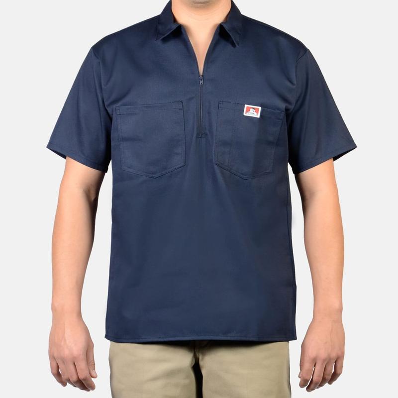 BEN DAVIS 1/2 Zip Shirt Short Sleeve Solid Half-Zip Shirt BENDAVIS Poly/Cotton Blend Plenty Tough Fabric Double Needle Stitch Pencil Slot on Left Pocket