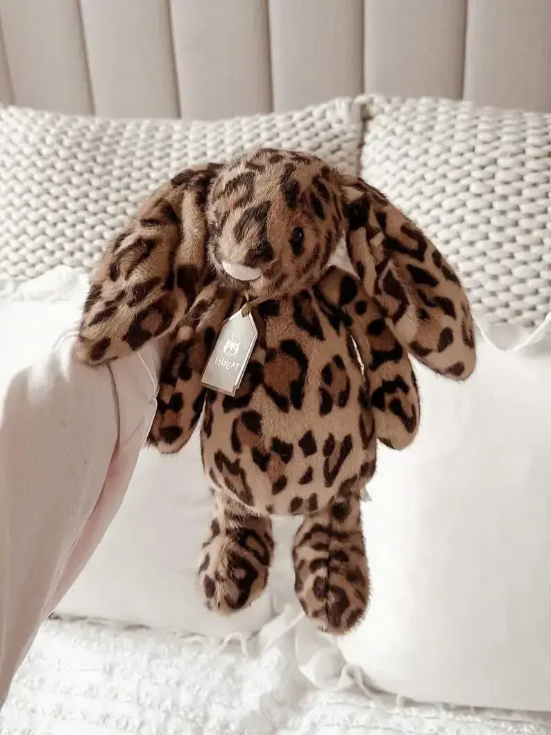 Jellycat Cobblehop Ruby Leopard Plush Bunny with Iconic Blue Bag, Rare Cheetah Print Design Stuffed Animal, Collector Gift, NWT US Stock, Home Decor Item