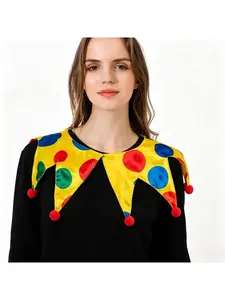 Halloween Circus Clown Fake Collar, Color Polka Dot Pom-pom Decor Cosplay Wear