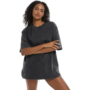 Holafish Women's Oversized T-Shirt Acid Washed Half Short Sleeves Casual Loose Fit Cotton Tee with Crew Neck Streetwear Basic Tops for Summer Soft Fabric Fashion Top
