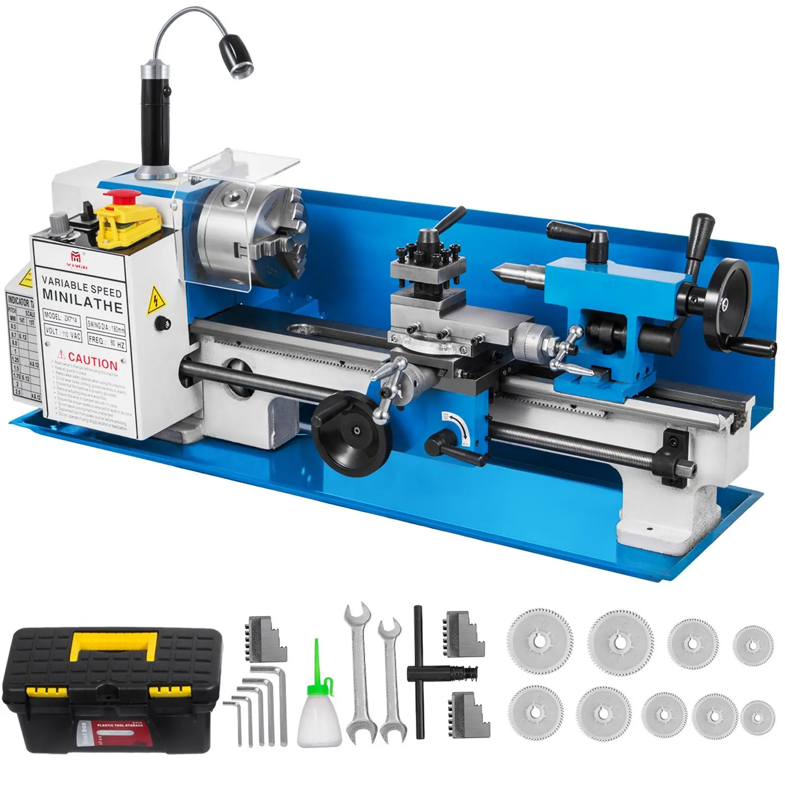 【summerfinds】VEVOR Metal Lathe 7x14inch Precision Bench Top Mini Metal Lathe 550W Precision Metal Lathe Variable Speed 50-2500 RPM Nylon Gear with A Movable Lamp