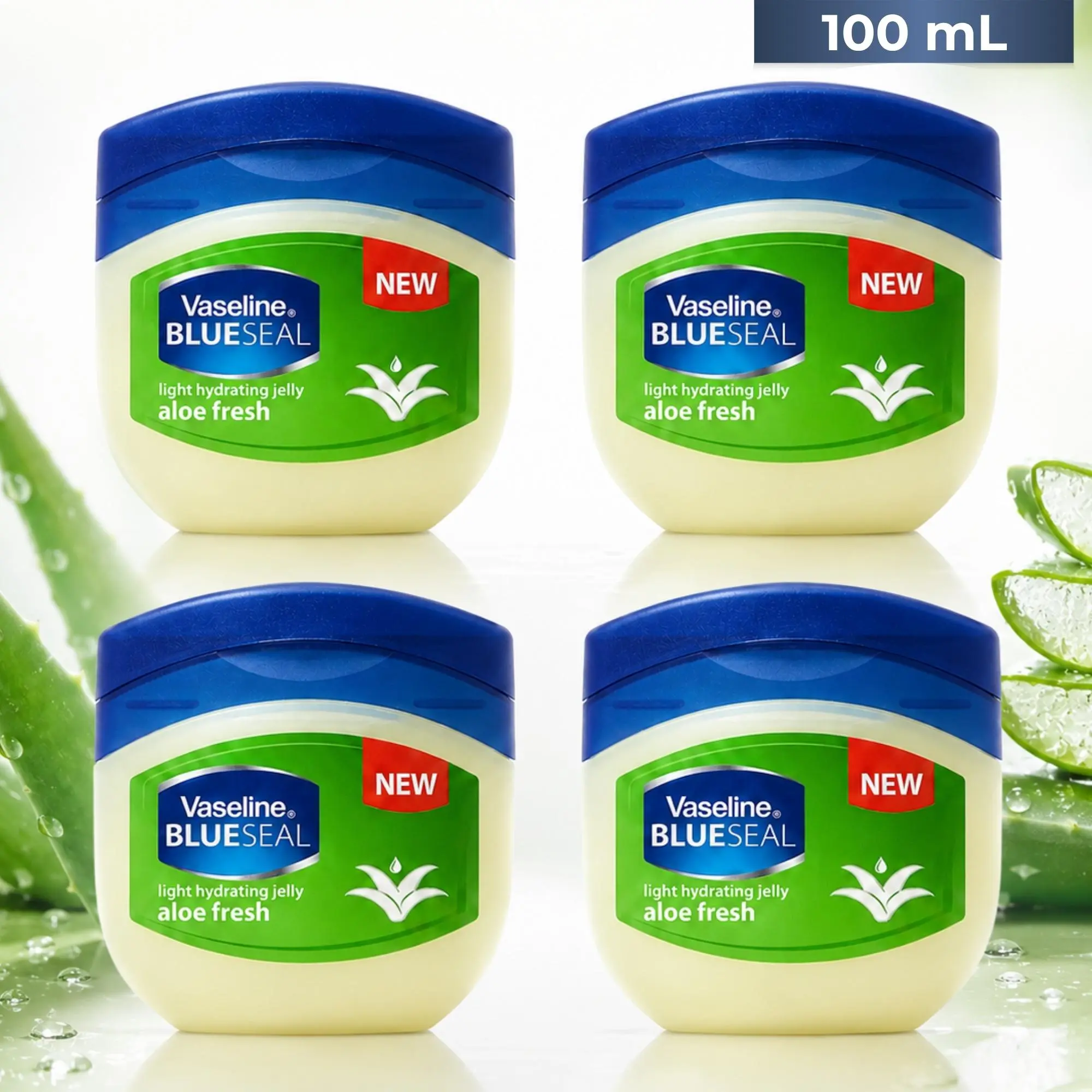 Vaseline Blue Seal Aloe Fresh Jelly Value Bundle (100mL / 3.4oz) Rich Conditioning Deep Skin Care - Light Hydrating Moisturizing Petroleum Jelly with Aloe Vera Body Cream Multipack Set Bulk