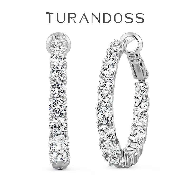 Turandoss Women's Paved Cubic Zirconia Huggie Hoops - S925 Sterling Silver Posts, Hypoallergenic, Dainty Lightweight Hoops, Fashionable Round Metal Coated Earrings, Statement-Making, Ideal for Daily Wear, Ear Stacking