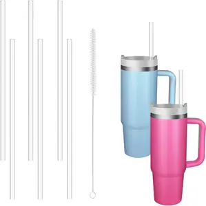 Replacement Straws for  40 oz 30 oz Tumbler,6 Pack  Plastic Straws,Compatible Accessories Drinking for  and More, (Transparent 6+Brush1)