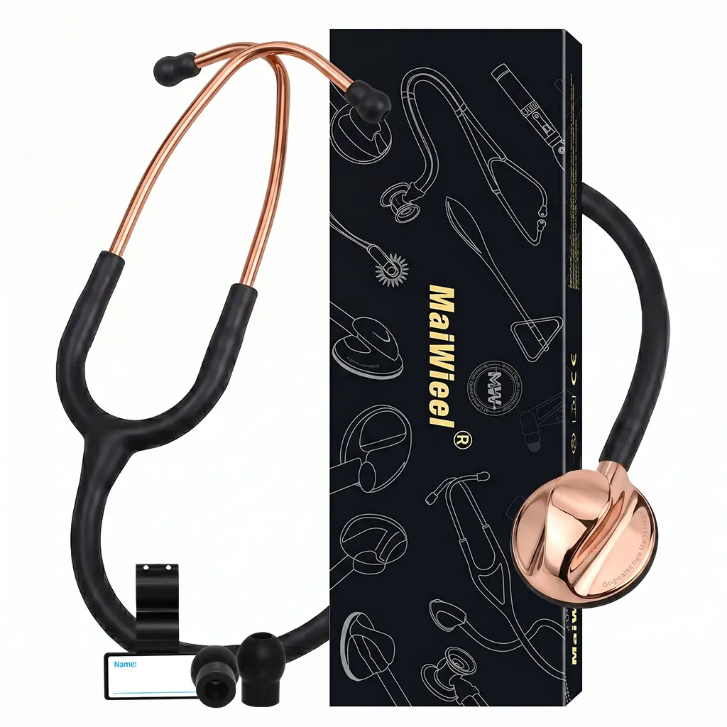 MaiWieel Master Single-Head Stethoscope with Tunable Diaphragm, Rainbow Chestpiece, Silicone Tips – High-Quality Professional Medical Tool for Nurses & Students, Rose Gold U7 Home Healthcare Kit