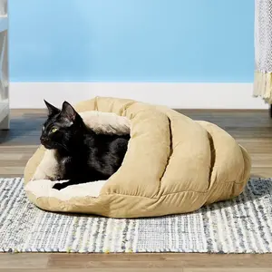 Pet Sleep Zone Cuddle Cave Bed - Plush Faux-Fur Burrow Bed for Cats & Small Dogs, Machine Washable