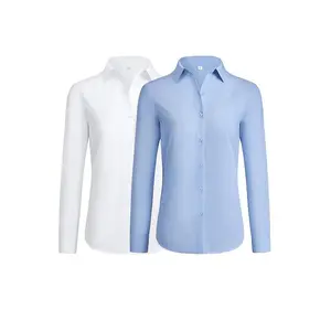 Siliteelon Blouse Casual Soft Lightweight Women's Long Sleeve Breathable All-Season Slim Fit Button Down Shirts