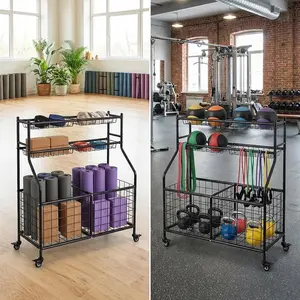 Heavy Duty Sports Ball Storage Cart with Wheels, Multi-Sport Equipment Organizer, Indoor/Outdoor Basketball Holder, Lockable Casters, Garage Utility Rack, Basketball Storage