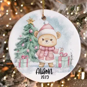 Personalized Pink Teddy Bear Ornament, Custom Kids Christmas Ornaments, Children's Gift Ornament Any Name , 2024 Christmas Ornament