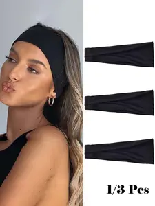 1/3pcs Black-Sweat-Absorbing-Hair-Care-Headband-Hair-Anti-Sweat-Elastic-Headscarf-Suitable-For-Family-Outdoor-Sports-Leisure-And-Fitness-Use-Sweat Wicking Headband