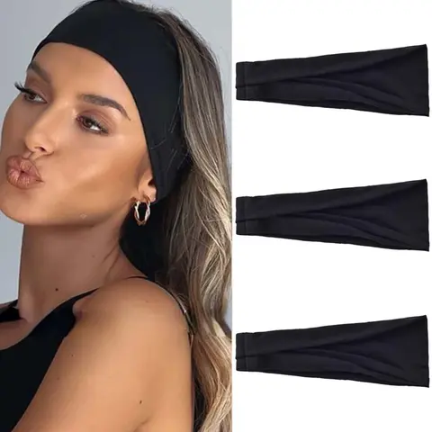 1/3pcs Black-Sweat-Absorbing-Hair-Care-Headband-Hair-Anti-Sweat-Elastic-Headscarf-Suitable-For-Family-Outdoor-Sports-Leisure-And-Fitness-Use-Workout Headband-Sweat Wicking Headband