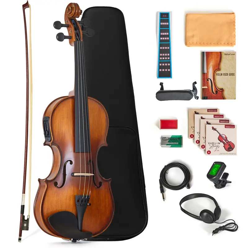 MeloCrest 4/4 Silent Electric Violin - Solid Spruce Top & Maple Back, Carbon Fiber Tailpiece, Ebony Fittings, Starter Kit for Beginners