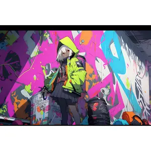 Anime Girl Graffiti Backdrop - Urban Street Art Print