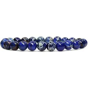 Royal Blue Sea Sediment Jasper Gemstone 8mm Round Beads Stretch Bracelet 7 Inch