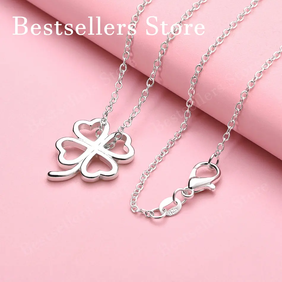 JewelryUSA - 925 sterling silver 16-30 inch exquisite heart-shaped clover pendant necklace for women's fashionable wedding jewelry
