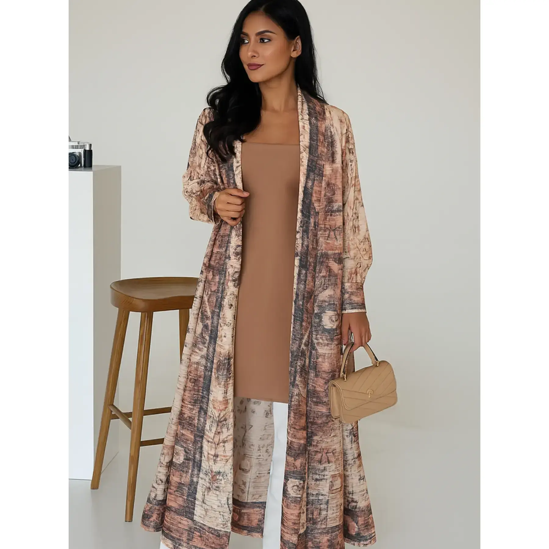 Women's Abaya Robe National Ethnic Style Printed Woven Pleated Long Cape Coat 2025 Autumn Winter New Women's Large Lapel Lace-up Cardigan Top Women's Abaya Robe National Ethnic Style Printed Woven Pleated Long Cape Coat 2025 Autumn Winter New Women's Large Lapel Lace-up Cardigan Top