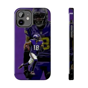 Justin Jefferson Phone Case, Purple Football Player iPhone Case, Dynamic Running Athlete Art, Shockproof Sports Fan Phone Cover, Glossy Protective Case for iPhone 17 - SE- Samsung S21-25