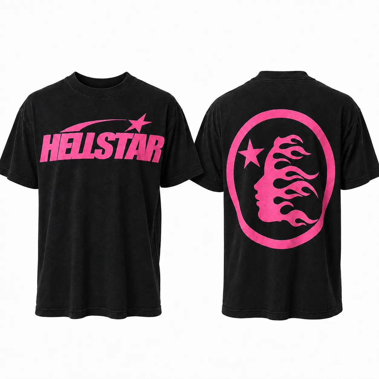 Hellstar Flame Face Graphic Shirt, Shooting Star Front Back Tee