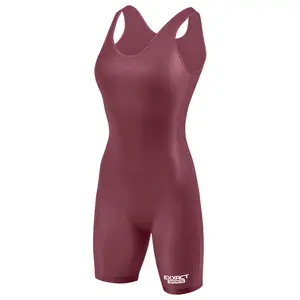 Exxact Sports Maroon Wrestling Singlet for Girls - High-Cut Full-Coverage Ergonomic Design with Compression Fit & Non-Slip Thigh Band for Comfort and Performance