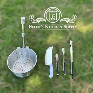 Combo Coladera con ganchos para colgar 3 tenasas grande medians y chica ,y hacha taquera Strainer Basket Kitchen Cooking Accessories Steel Kitchen Strainer Utensils