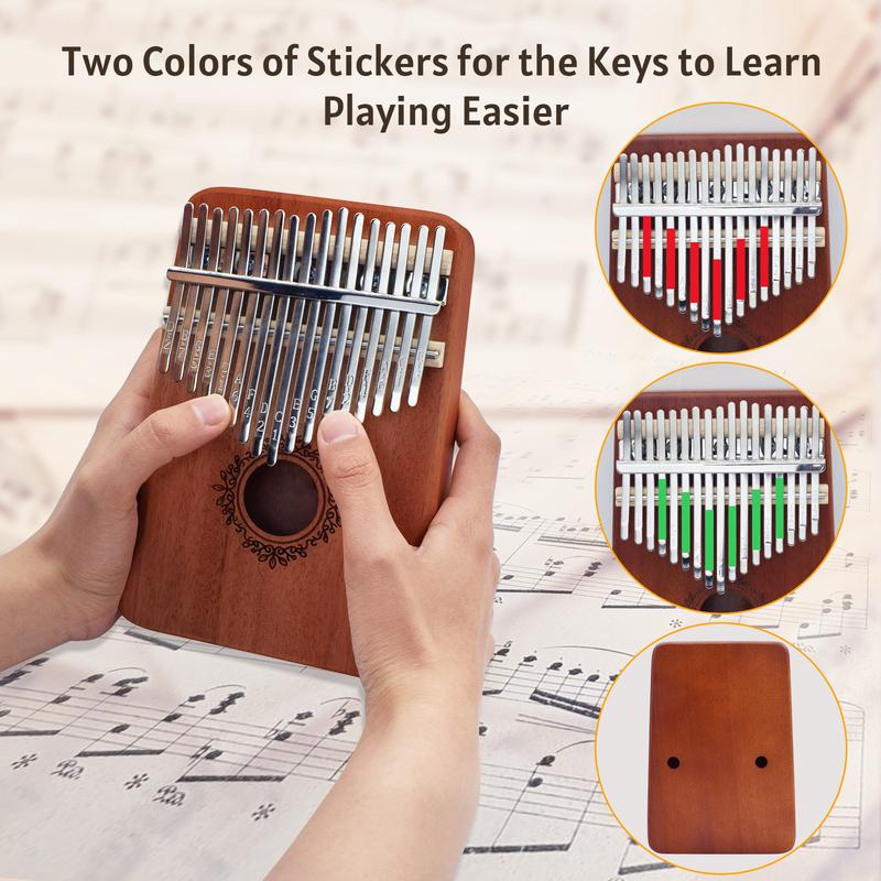 Kalimba Thumb Piano 17 Keys, Portable Mbira Finger Piano Gifts for Kids and Adults Beginners Wood