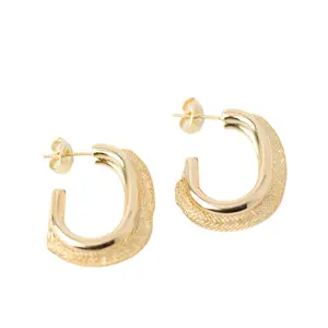 14K Gold Plated Textured Hoop Earrings 30mm 5mm Bold Hoops for Women's Fashion Accessories