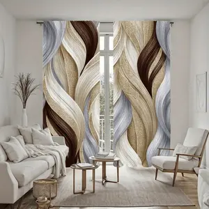2Pcs Modern Abstract Wave Pattern Curtain Panel, Textured Lines Design, Pole Pocket Style, Semi-Sunshade Polyester Fiber, Suitable for Home Living Room, Bedroom, Balcony, Kitchen, Study and Shower Window Decoration, Accessory, Anti Priva