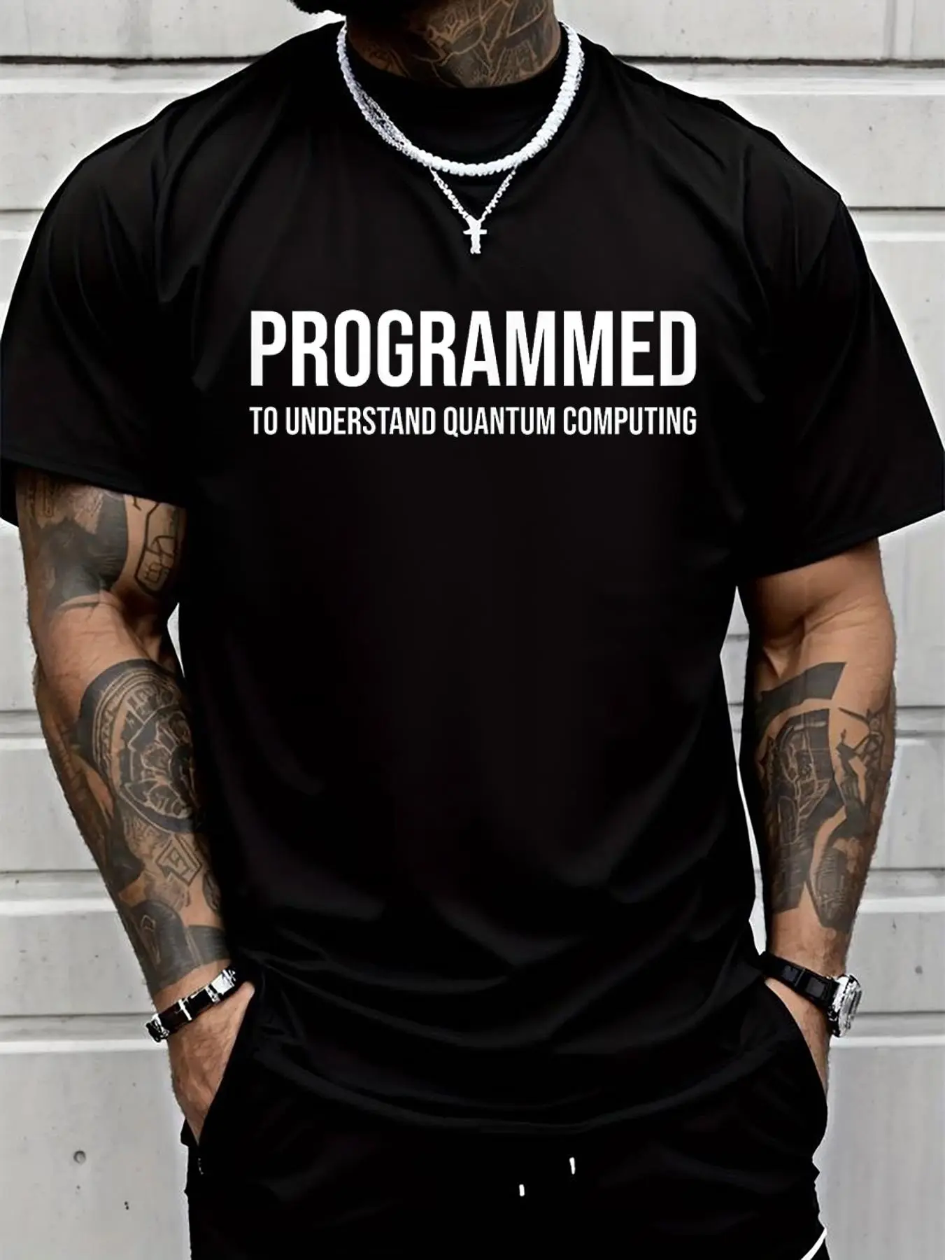 100% cotton Programmed to understand quantum computing T-Shirt Men Graphic T-Shirt Cotton Print short Sleeve Casual Top, Summer Tee Mens Tops