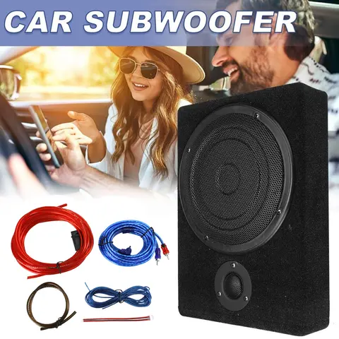 8" Ultra-Slim Alloy Body Underseat Subwoofer - 600W (200W & Above) 12V Car Audio System Bass Amplifier with Volume Control, 1× Cable Kit, 1× User Manual for Trucks