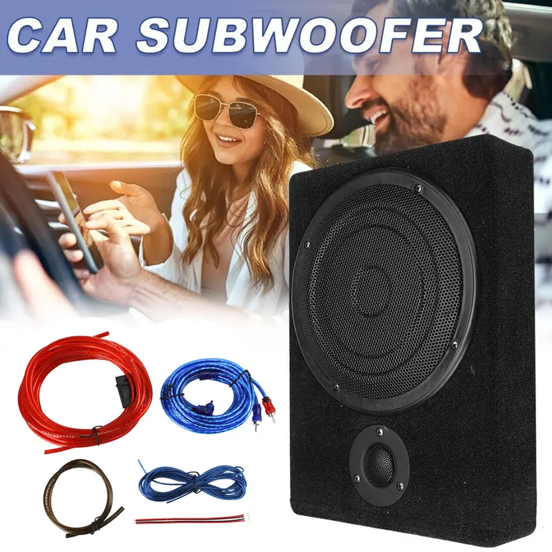 8" Ultra-Slim Alloy Body Underseat Subwoofer - 600W (200W & Above) 12V Car Audio System Bass Amplifier with Volume Control, 1× Cable Kit, 1× User Manual for Trucks