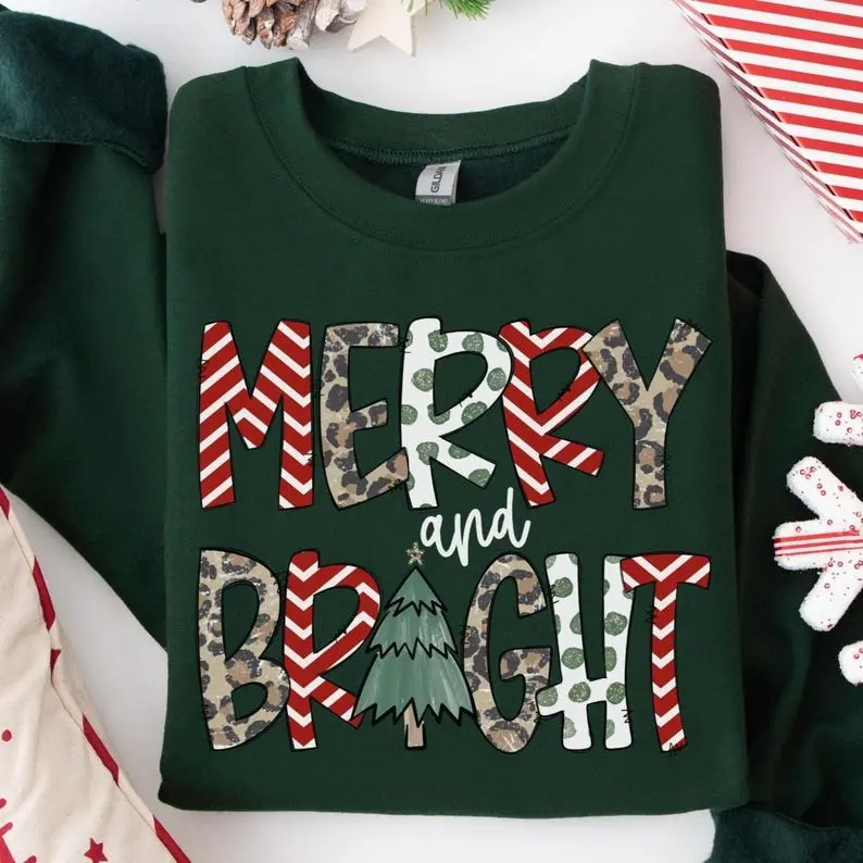 Merry and Bright Christmas Sweatshirt, Merry Christmas Family Sweatshirt, Womens Christmas Sweatshirt, Holiday Sweater, Merry Christmas Gift