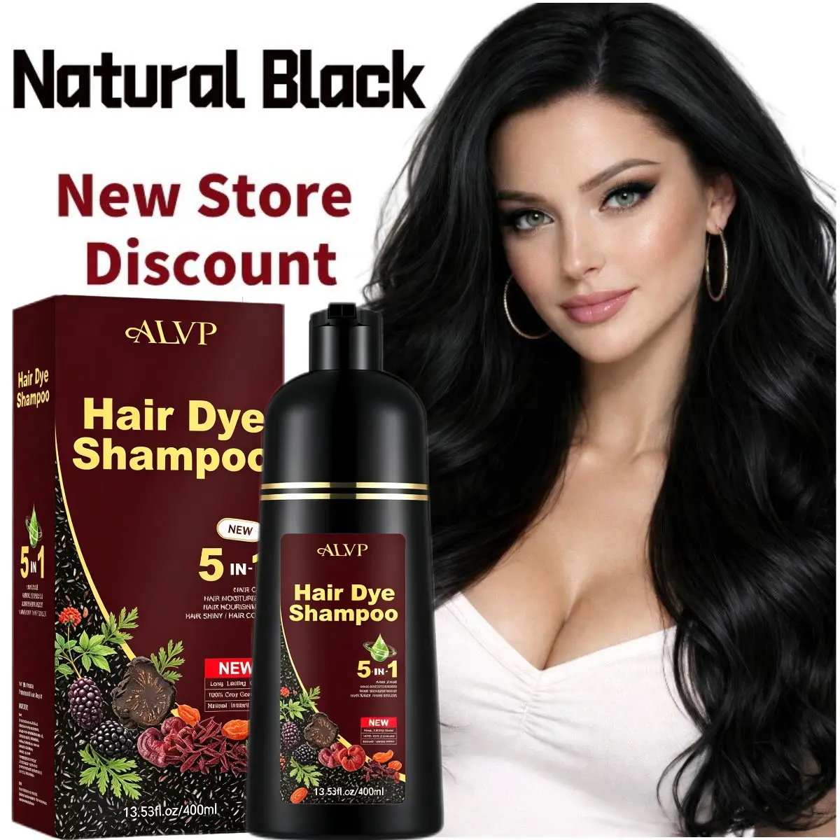 ALVP 2026 5-in-1 Vegan Plant-Based Herbal Ginseng Wine Red Hair Color Shampoo - 400g Ammonia-Free Haircare for Women, Gray Coverage, Long-Lasting Dyeing Hair, Scalp Nourishing, Brightening Red Aesthetic (Ideal Gift)