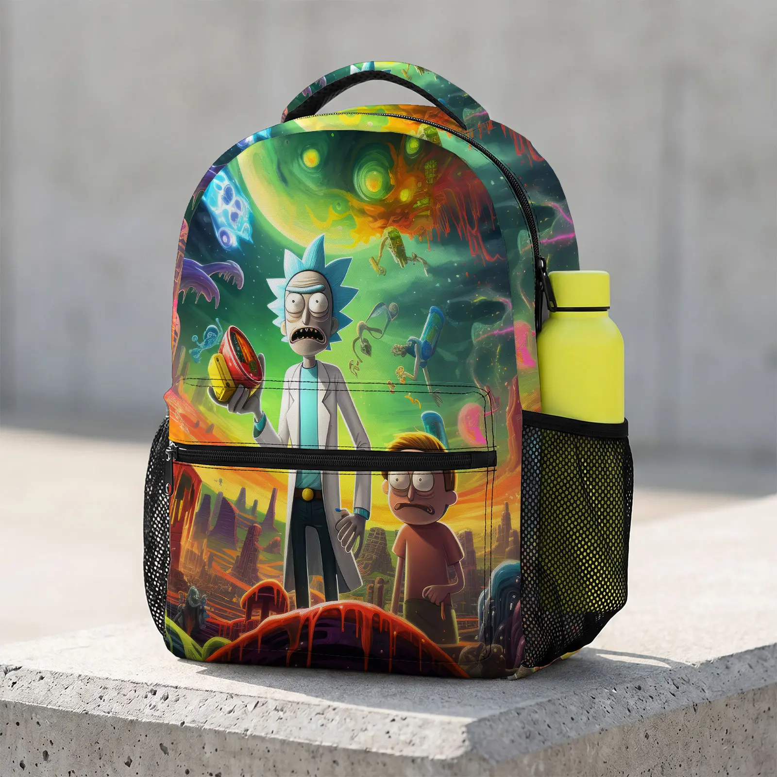 Rick-and-Morty Cartoon Animal School Bag with Laptop Sleeve | Comfort Padded Print Backpack | Anti-Slip Lightweight Travel Pack for Students